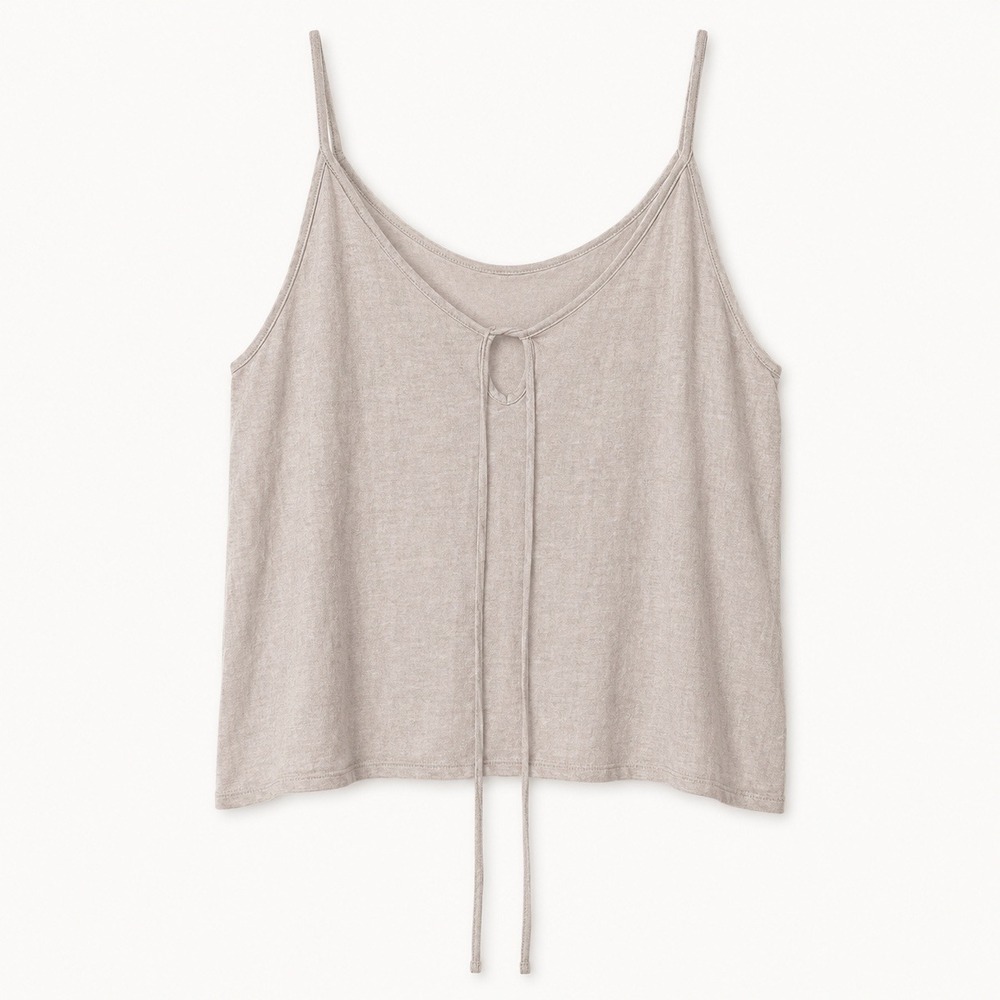 Olivaceous 100% linen keyhole, loose crop tank top cream, minimalist large